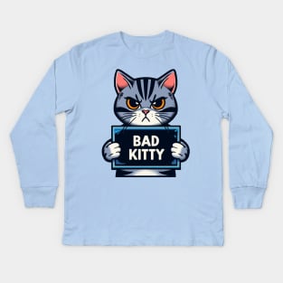 Bad Kitty Mugshot Drawing Kids Long Sleeve T-Shirt